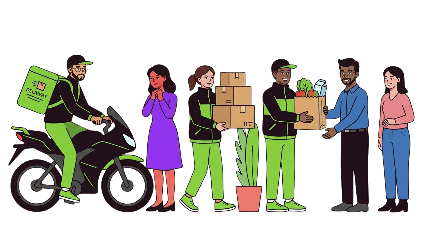 Grabbit delivery riders and customers